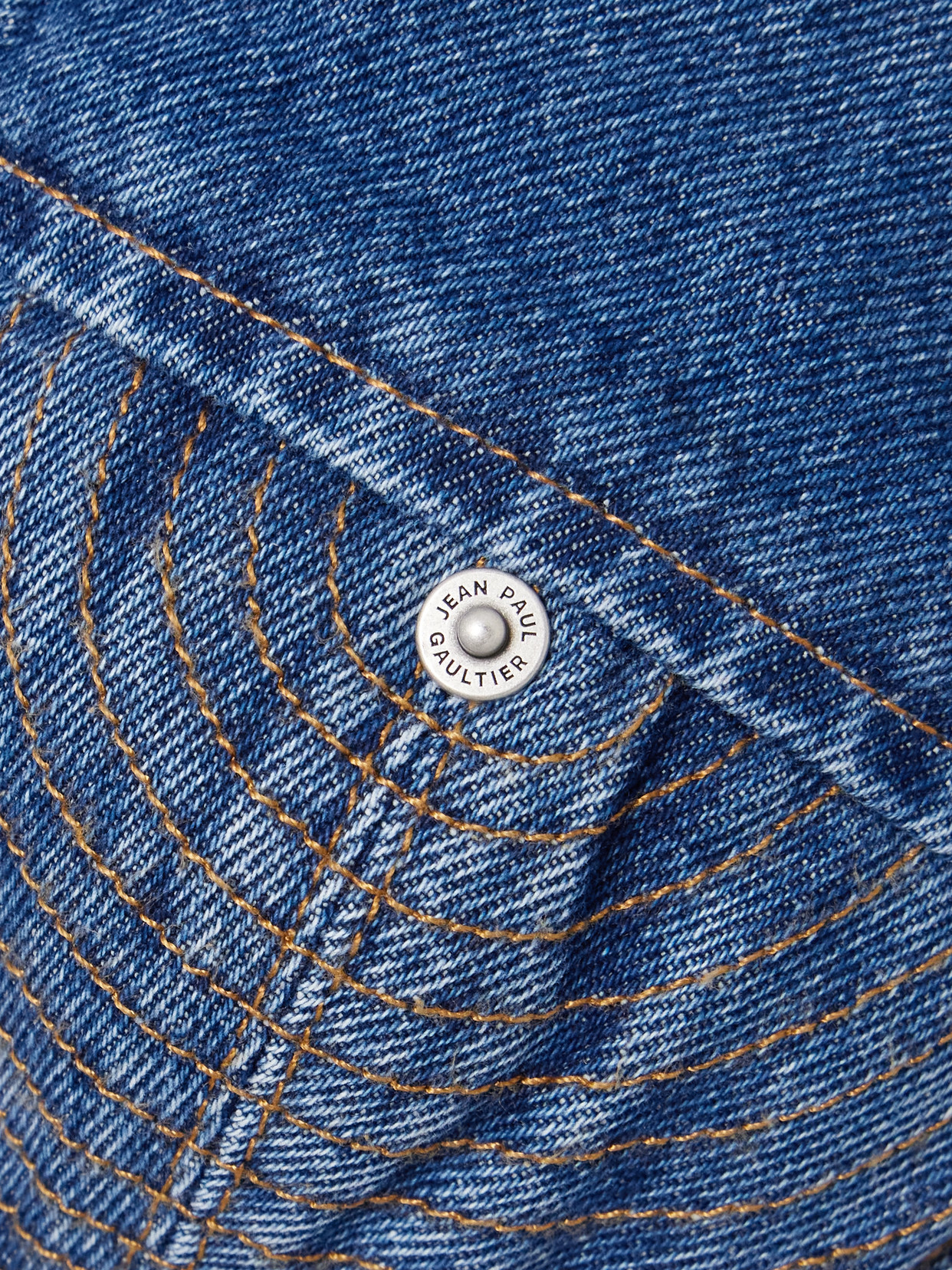 Jean Paul Gaultier Denim Cropped Jacket With Topstitching Details On Cups In Blue