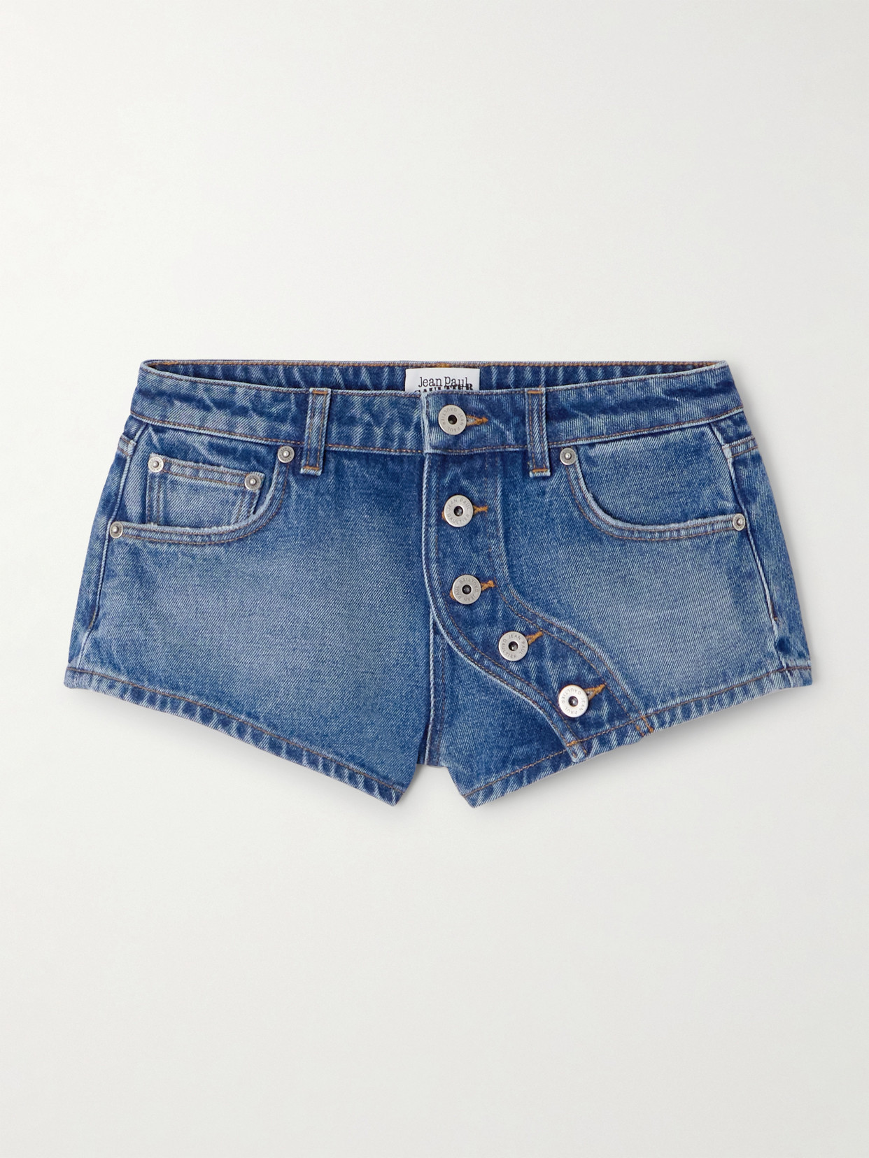 Jean Paul Gaultier Asymmetric Denim Shorts In Blue