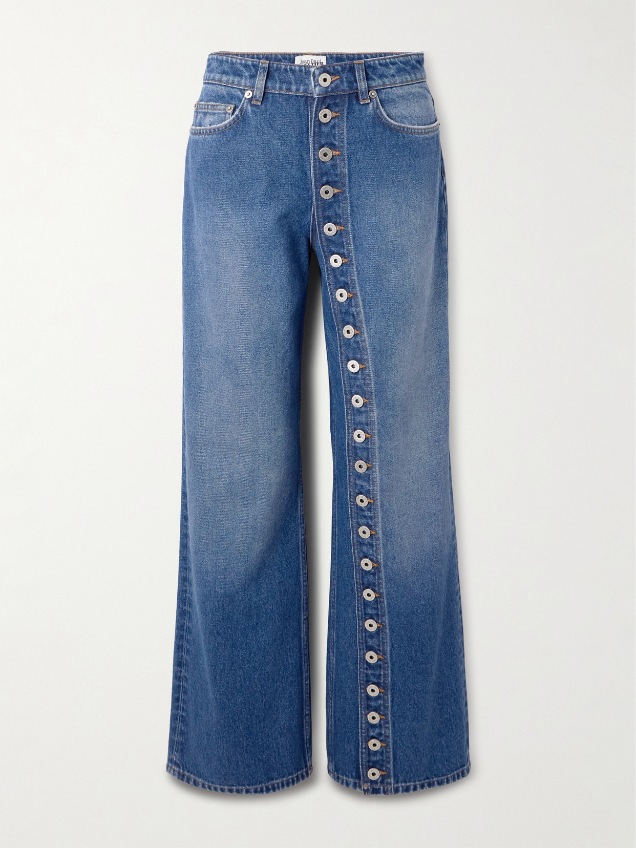 Jean Paul Gaultier Haute Jeanerie Embellished Low-rise Wide-leg Jeans In Blue