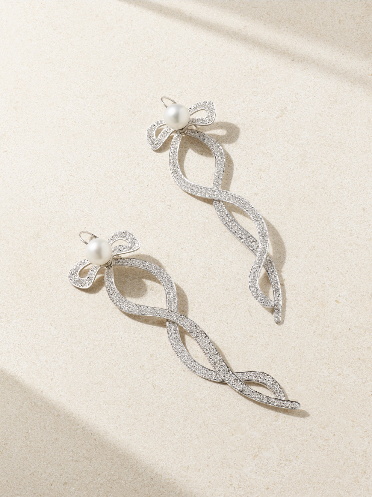 Irene Neuwirth Bow 18-karat White Gold, Pearl And Diamond Earrings In Metallic