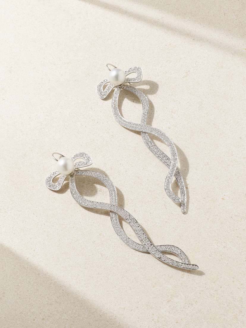 Irene Neuwirth Bow 18-karat White Gold, Pearl And Diamond Earrings