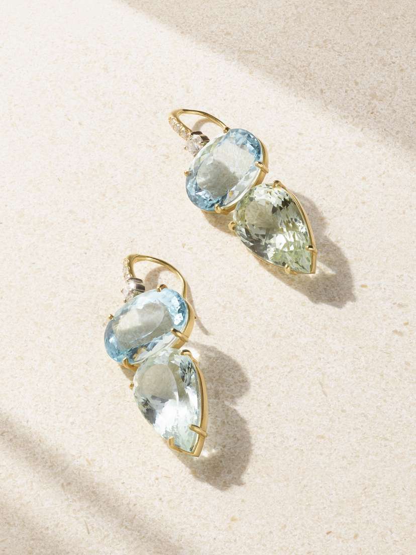 Irene Neuwirth Gemmy Gem 18-karat Gold, Aquamarine And Diamond Earrings