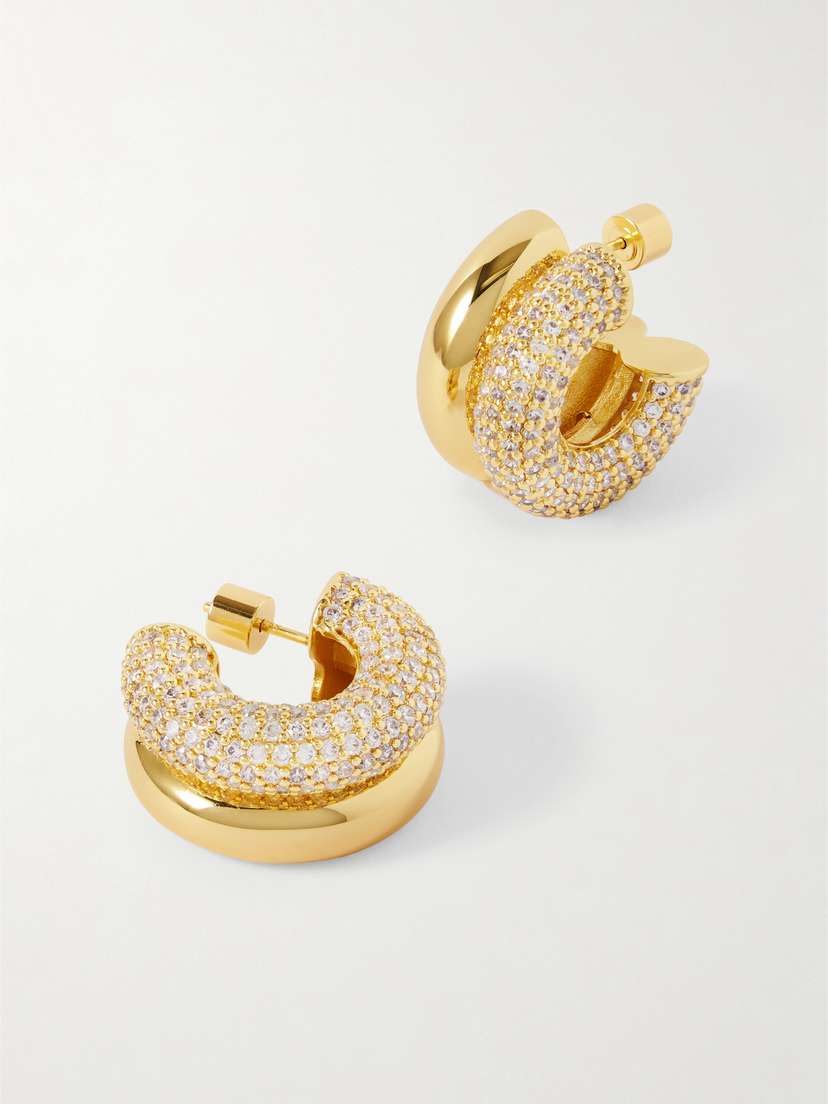 Martha Calvo Double Gold-plated Crystal Hoop Earrings
