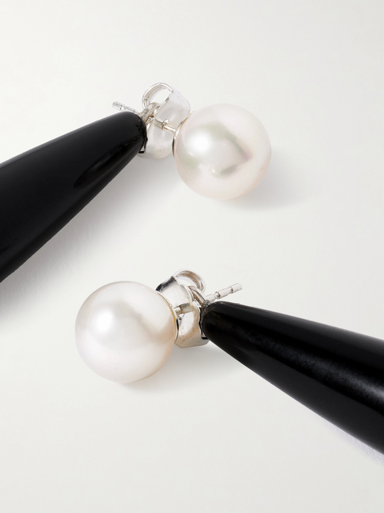 Sophie Buhai Small Angelyne Silver, Onyx And Pearl Earrings In Black