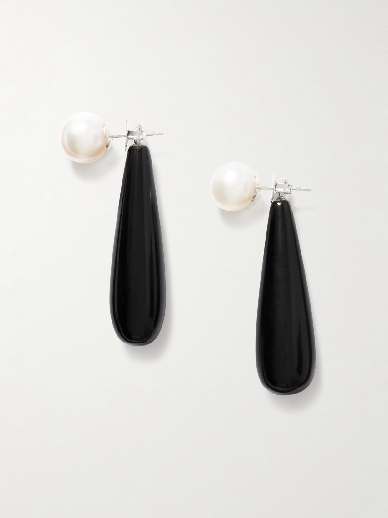 Sophie Buhai Small Angelyne Silver, Onyx And Pearl Earrings In Black
