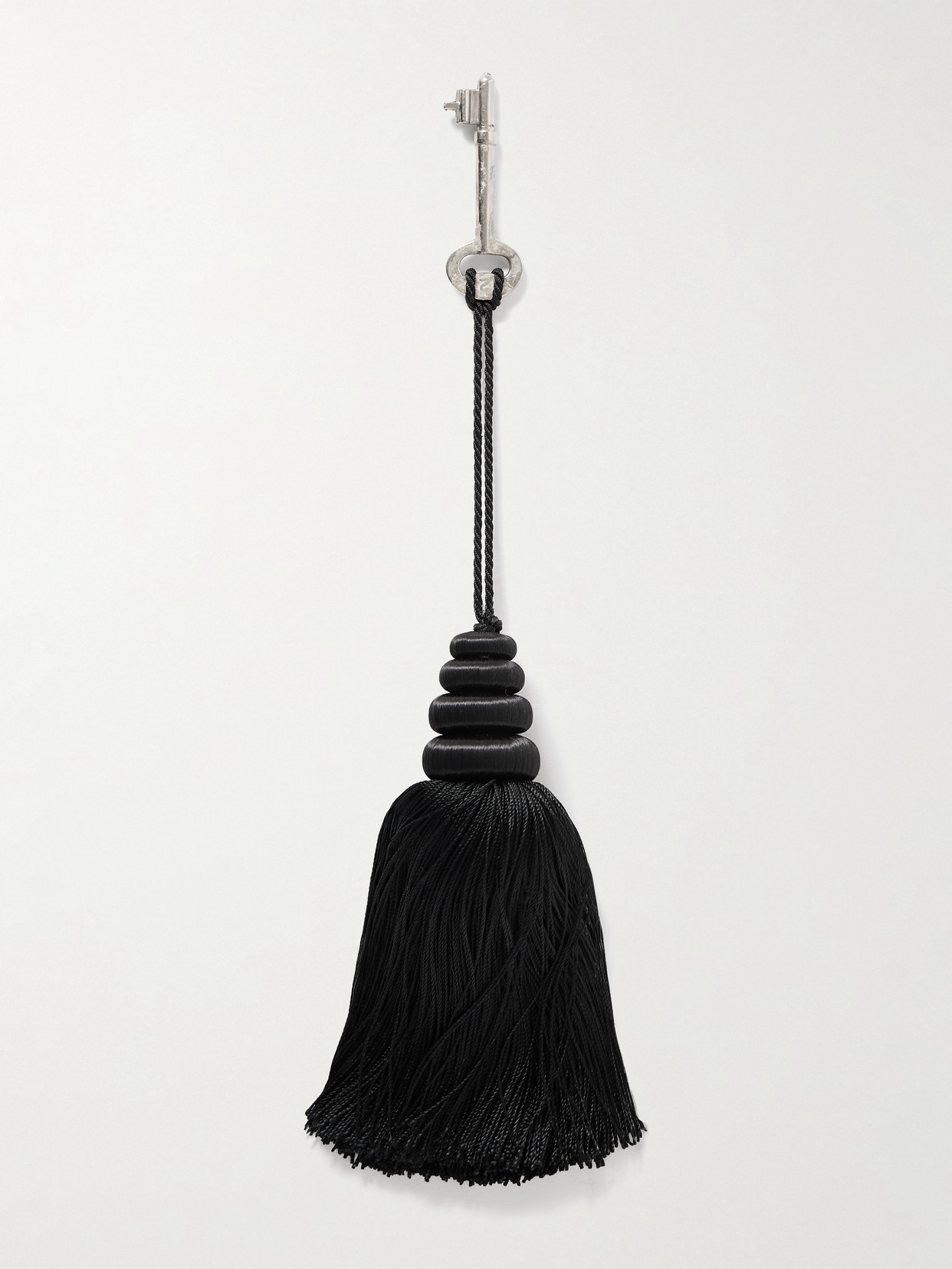 Sophie Buhai Tasseled Satin And Silver Bag Charm In Black