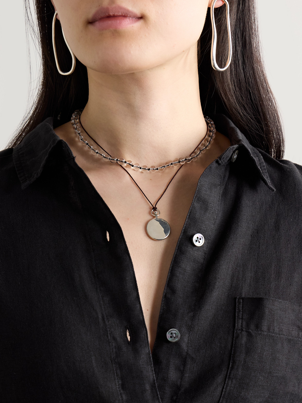 Sophie Buhai Tiny Silver Quartz Necklace In Black
