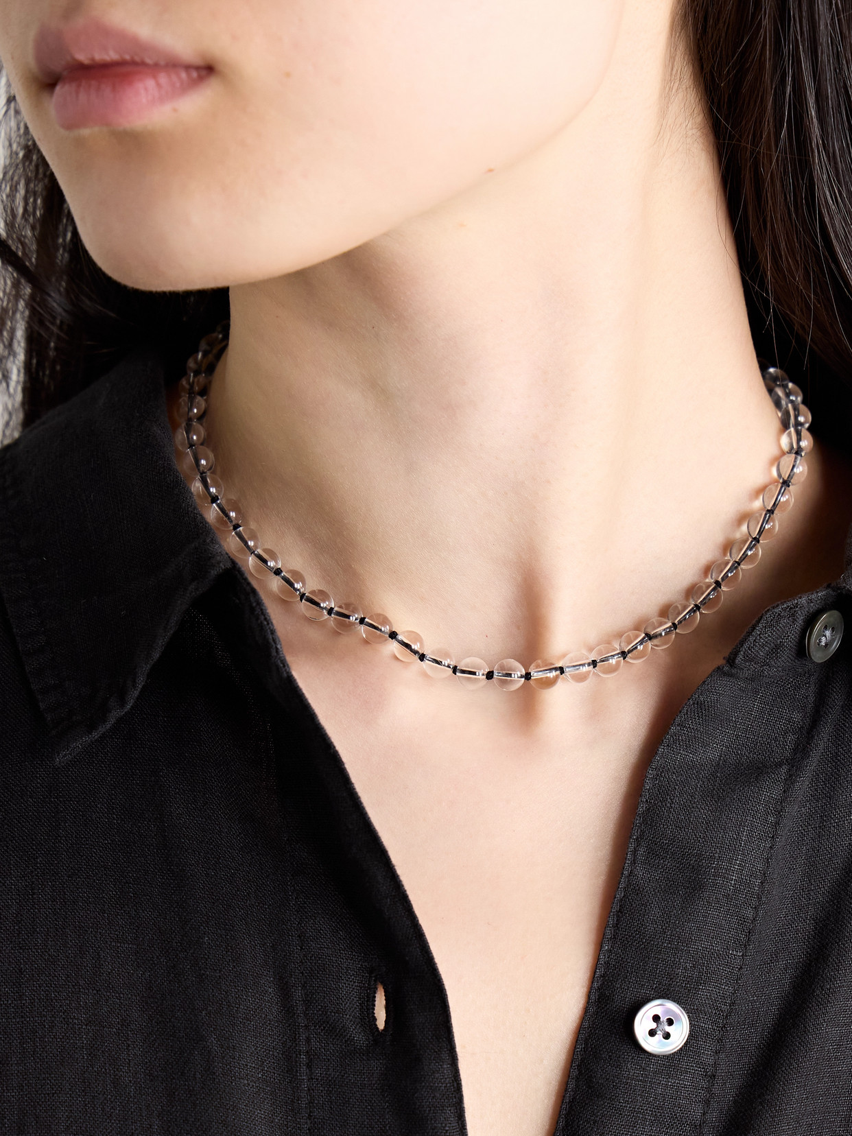 Sophie Buhai Tiny Silver Quartz Necklace In Black