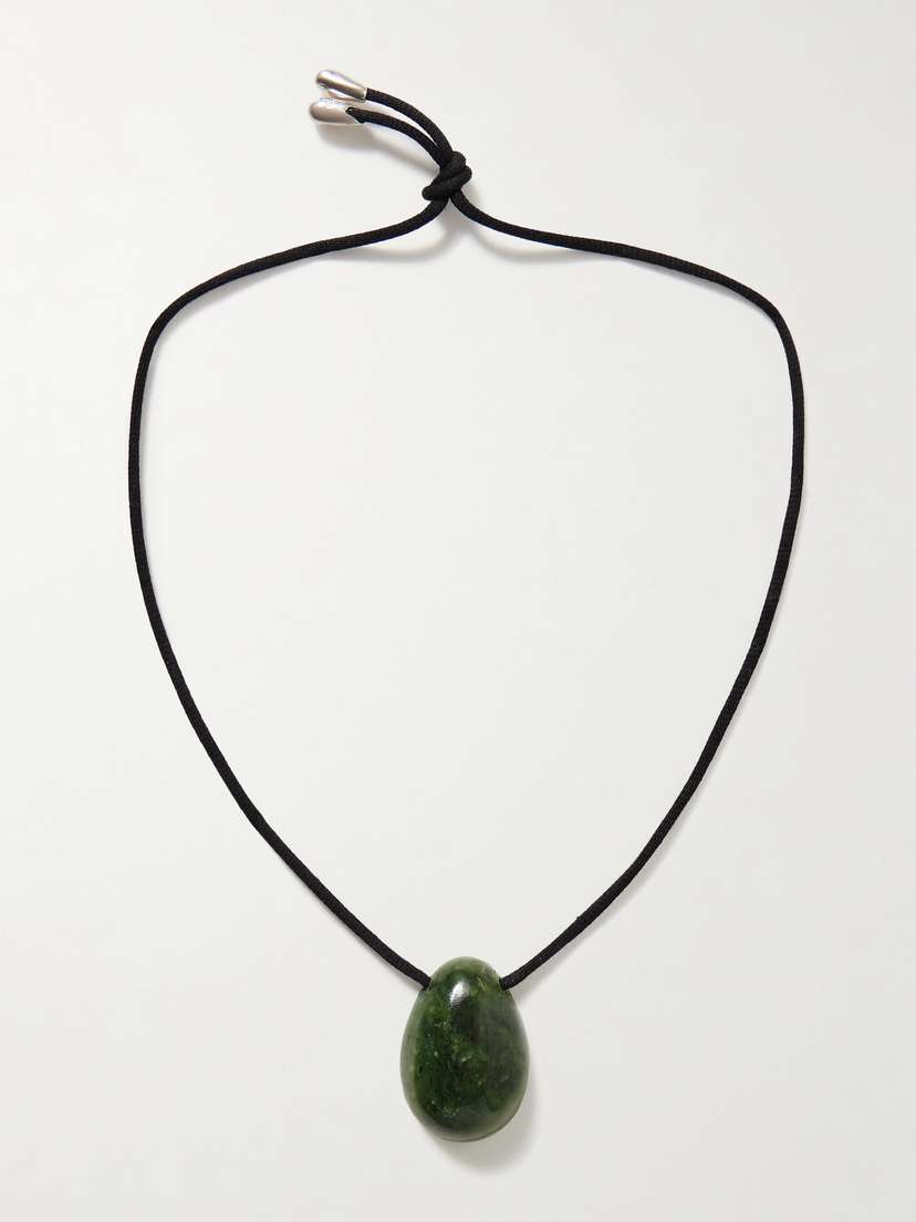 Sophie Buhai Egg Silver, Cord And Jade Necklace