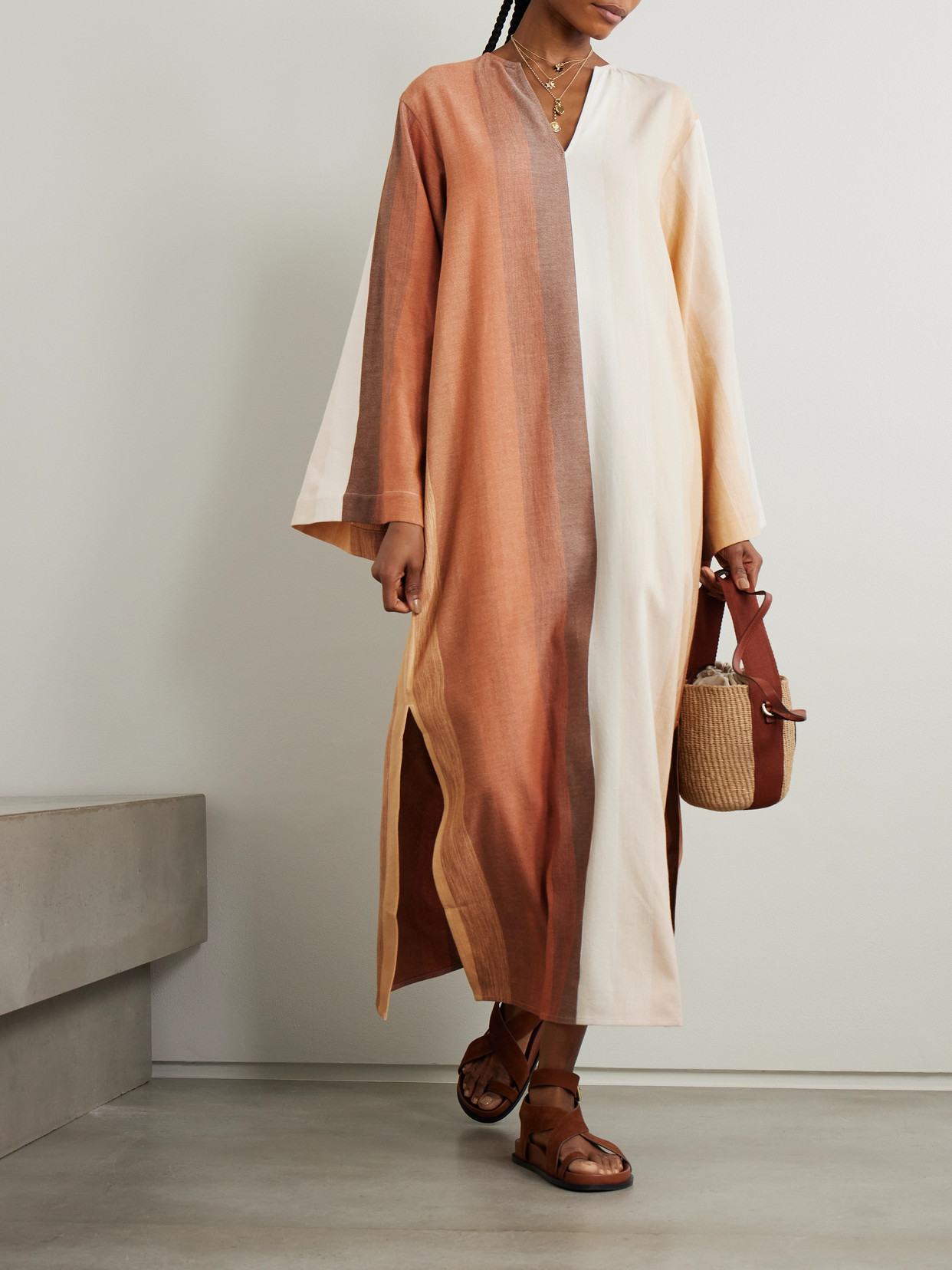Marrakshi Life Striped Cotton Coverup In Brown