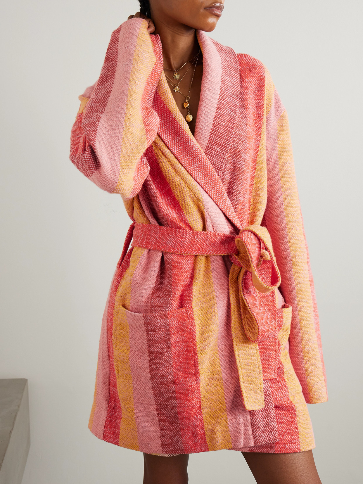 Marrakshi Life Belted Striped Cotton Cardigan