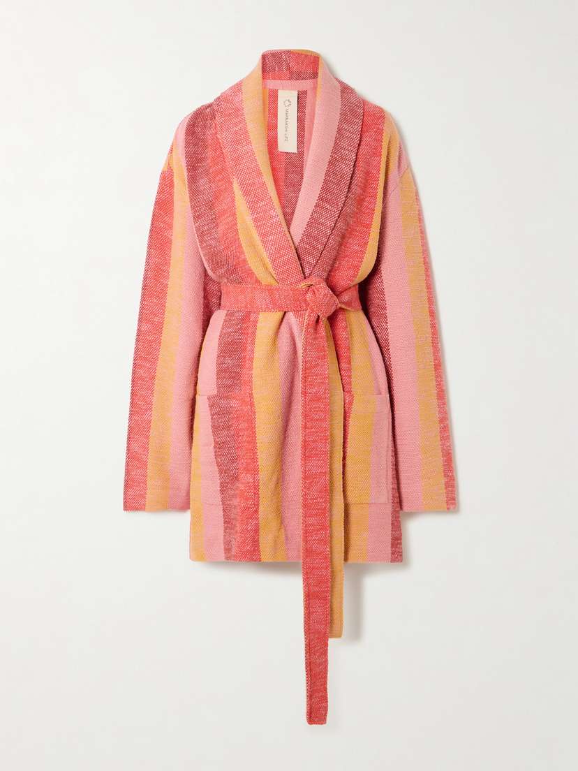 Marrakshi Life Belted Striped Cotton Cardigan