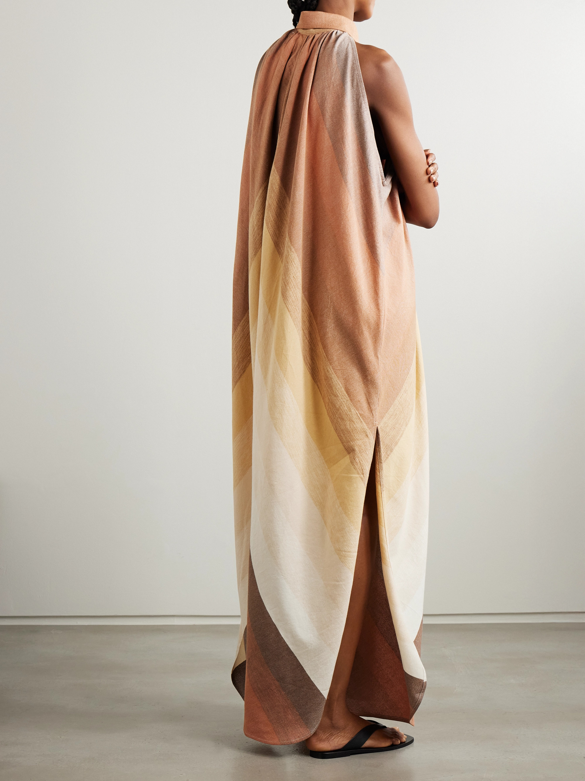 MARRAKSHI LIFE Striped gathered cotton maxi dress thumbnail