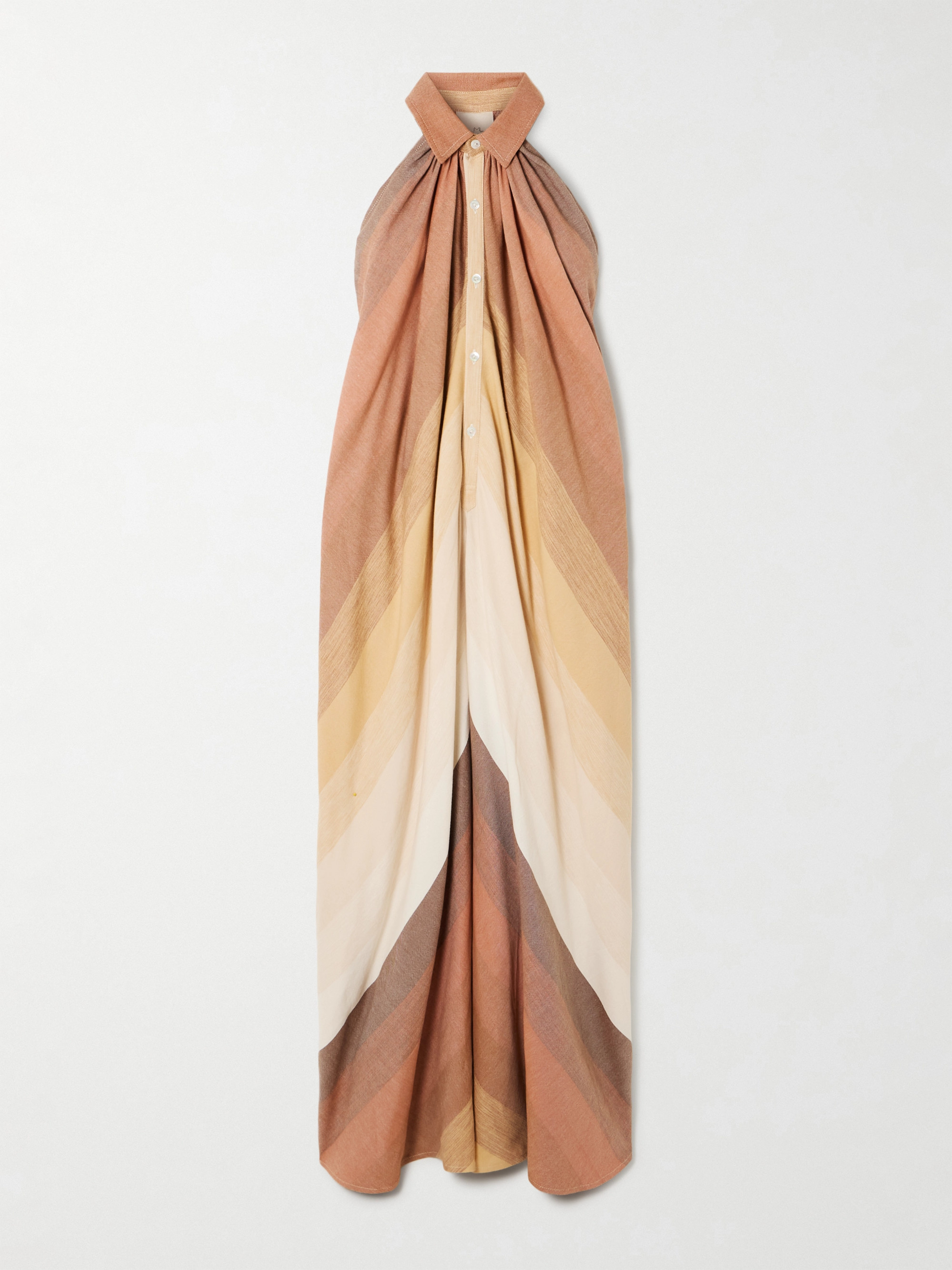 MARRAKSHI LIFE Striped gathered cotton maxi dress thumbnail