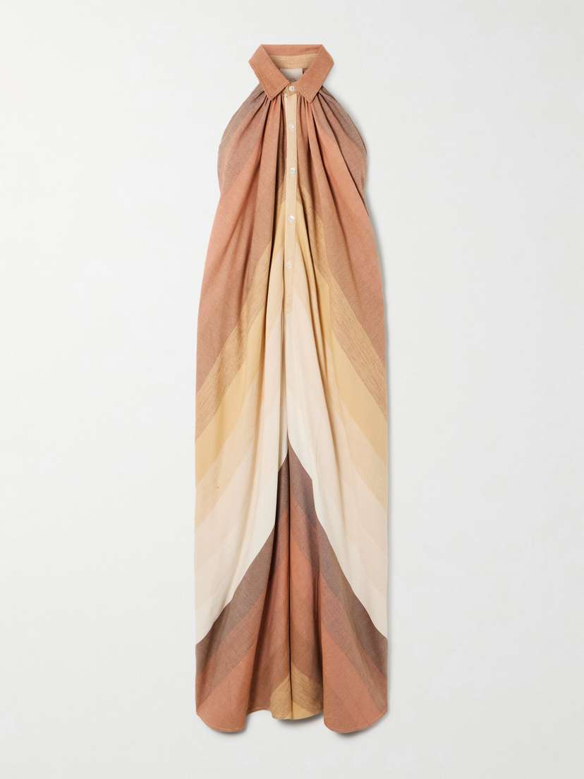 Marrakshi Life triped Gathered Cotton Maxi Dress