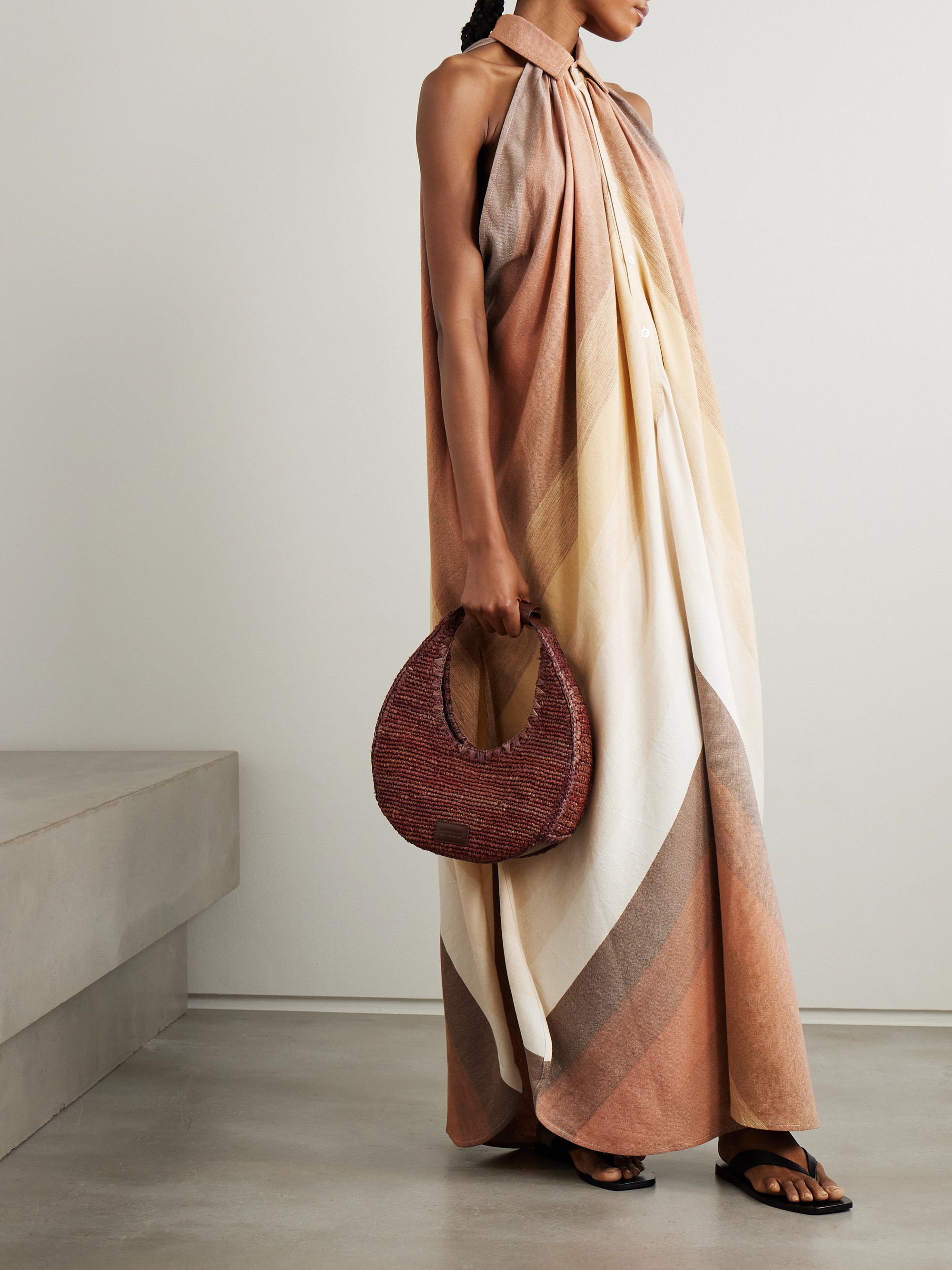 MARRAKSHI LIFE Striped gathered cotton maxi dress