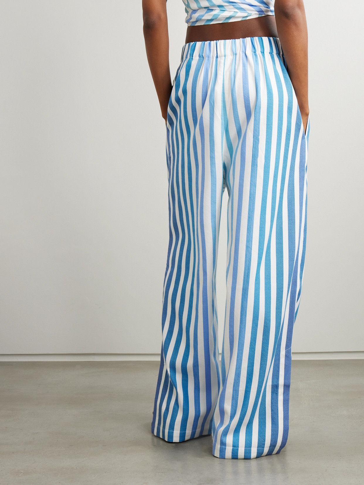 Marrakshi Life Palazzo Striped Cotton-blend Wide-leg Pants