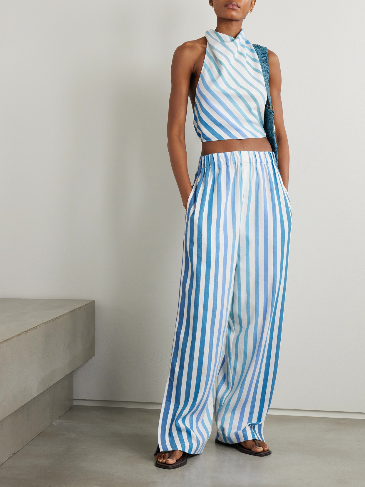 Marrakshi Life Palazzo Striped Cotton-blend Wide-leg Pants