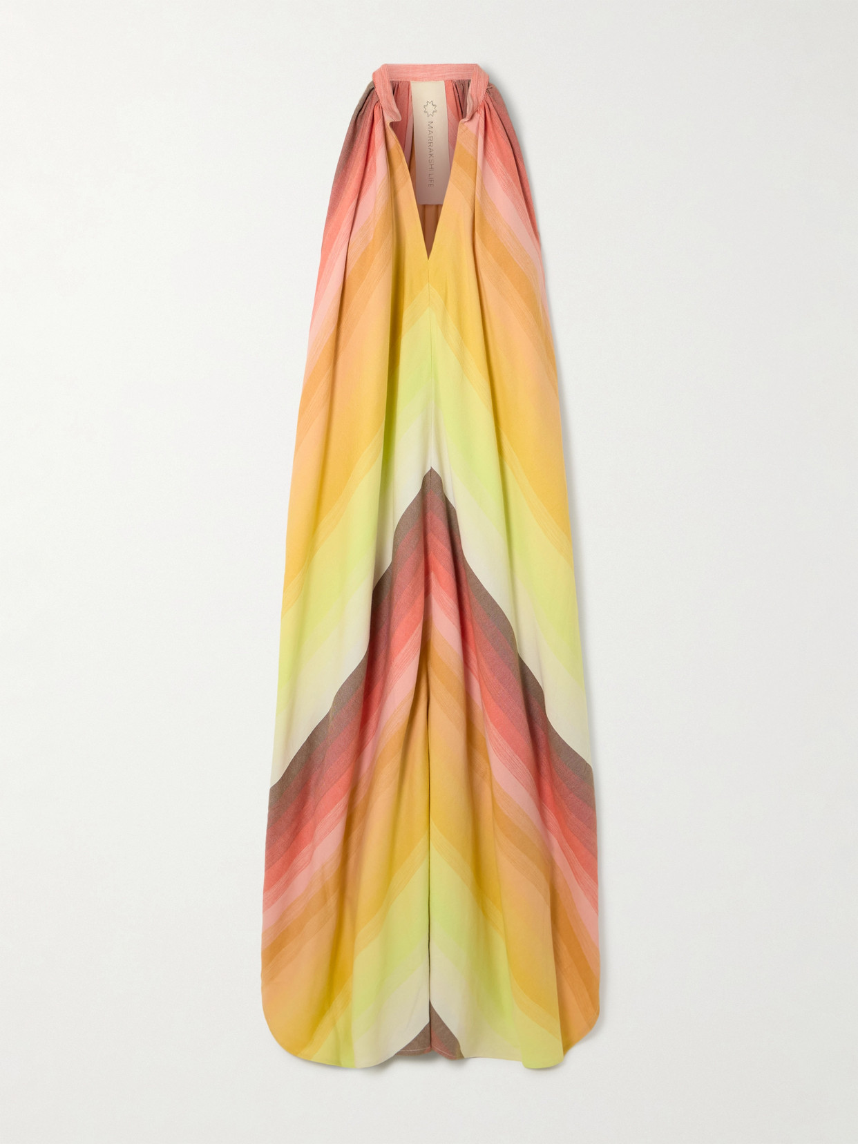 Marrakshi Life Striped Gathered Cotton Maxi Dress