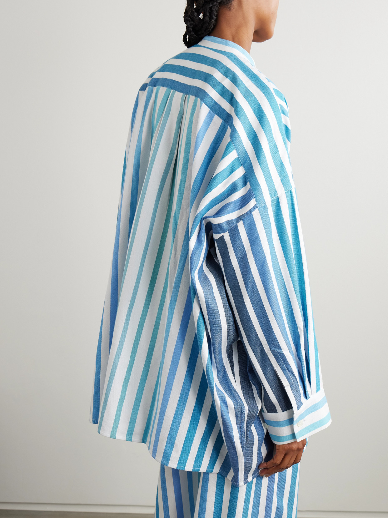 Marrakshi Life Oversized Striped Cotton-blend Shirt In Blue