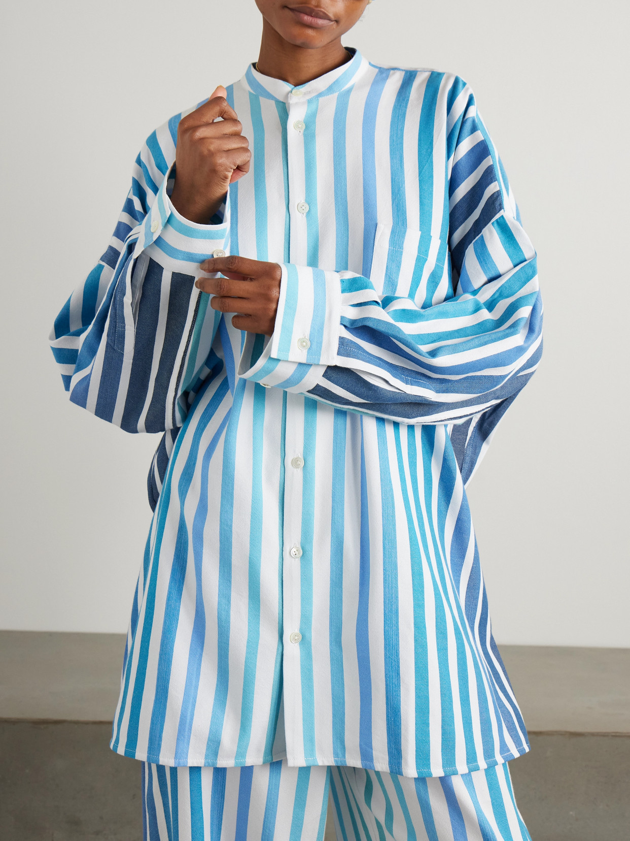 Marrakshi Life Oversized Striped Cotton-blend Shirt In Blue