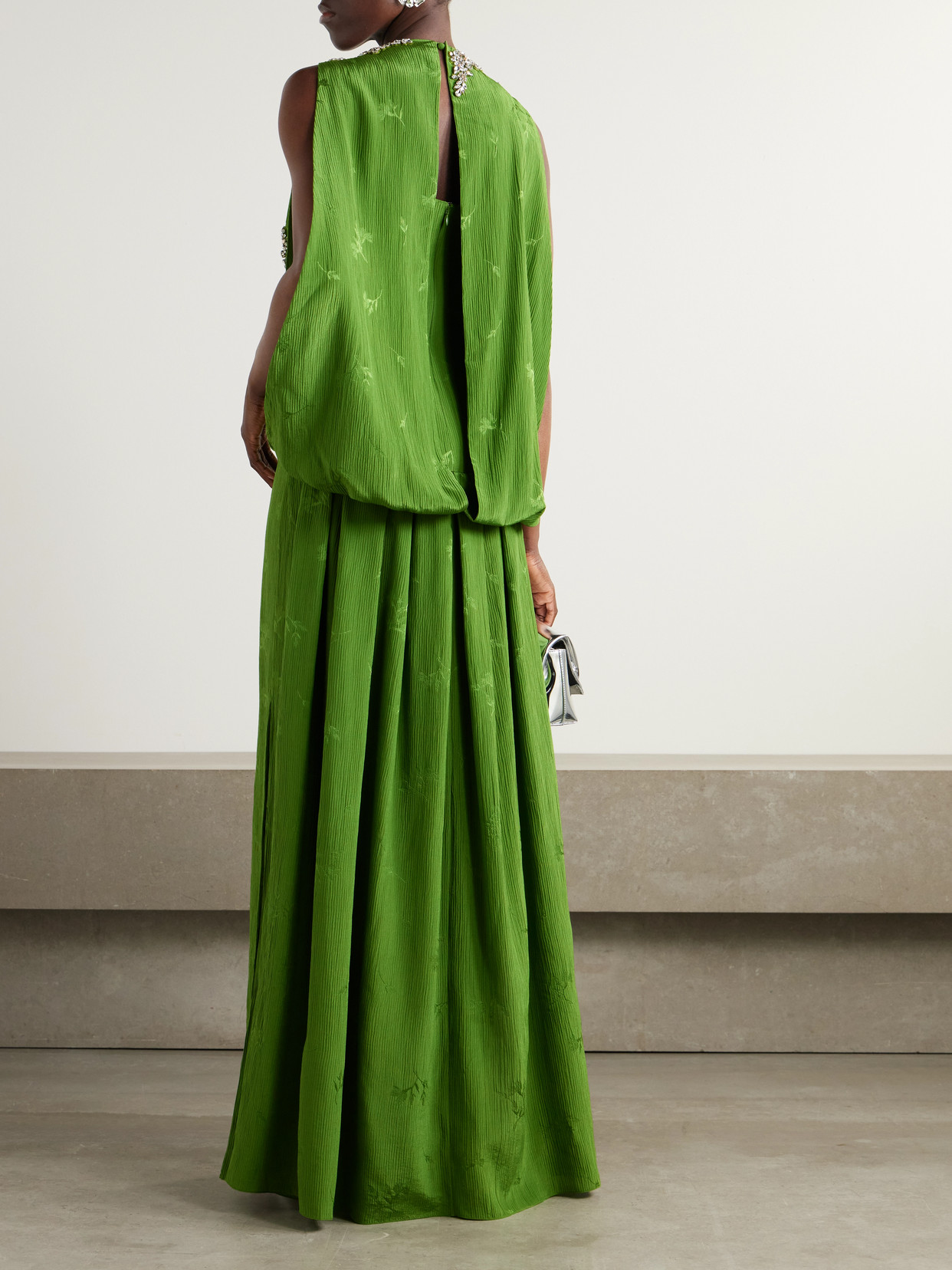 ERDEM CRYSTAL-EMBELLISHED SILK AND COTTON-BLEND JACQUARD GOWN 