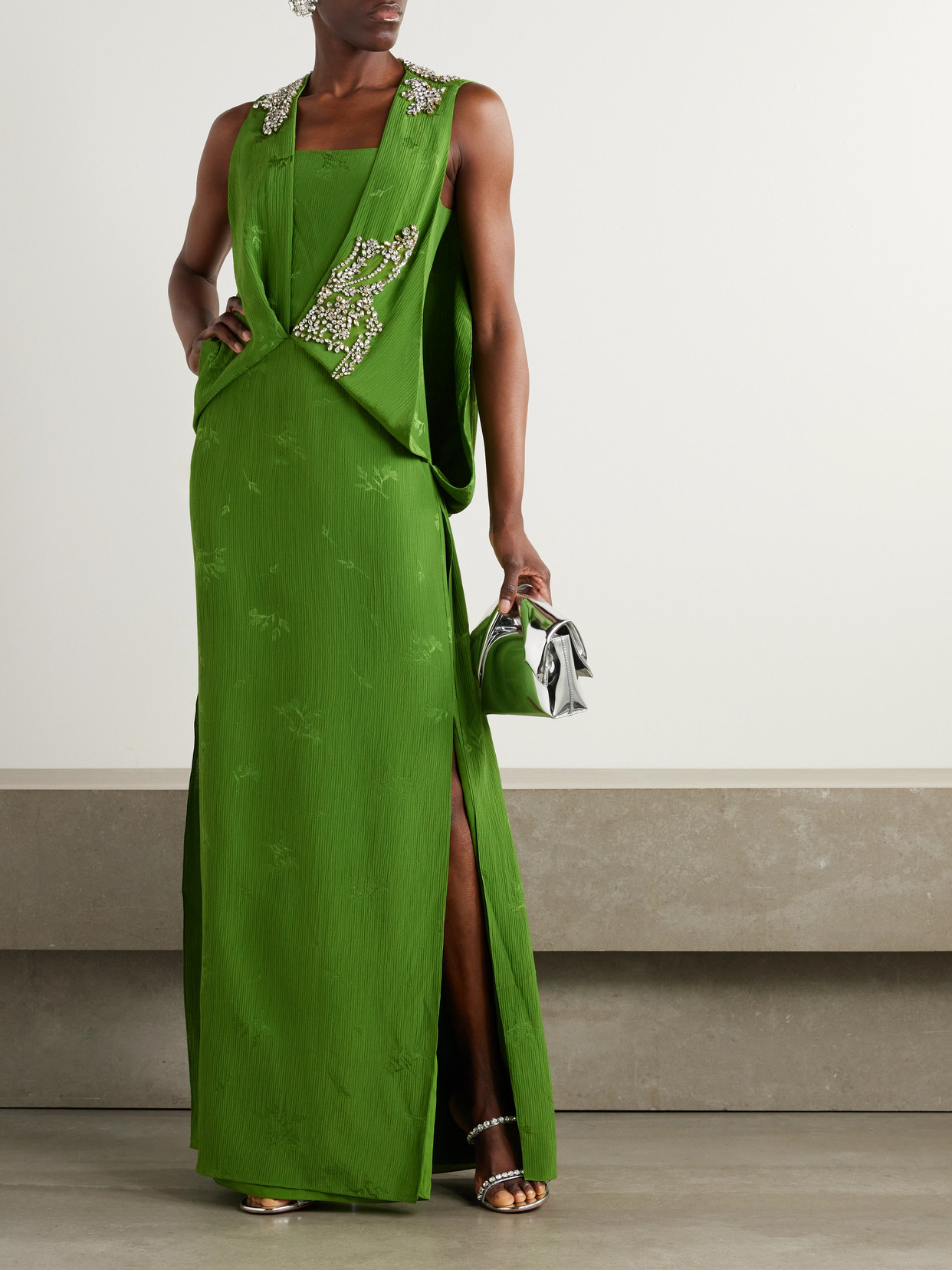 ERDEM CRYSTAL-EMBELLISHED SILK AND COTTON-BLEND JACQUARD GOWN 
