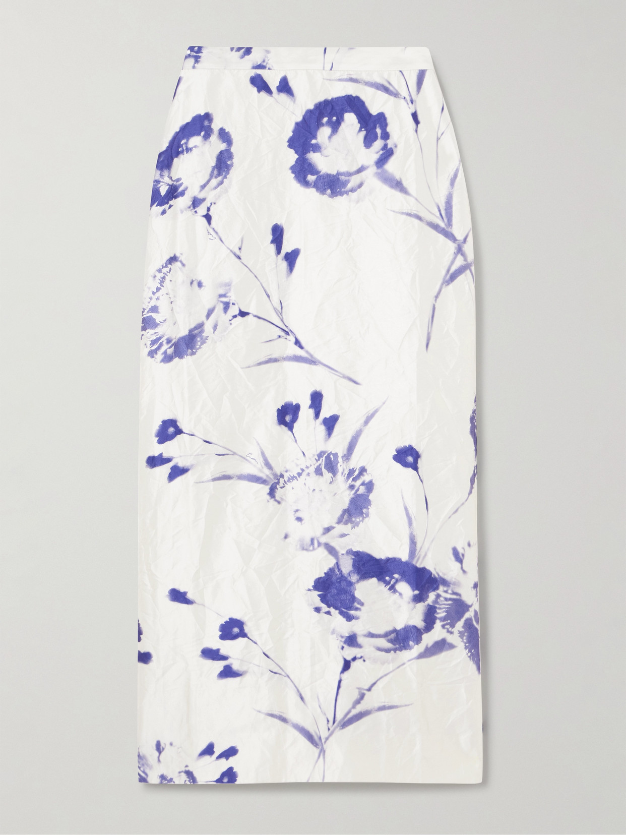 Erdem Crinkled Printed Satin-twill Midi Skirt In White