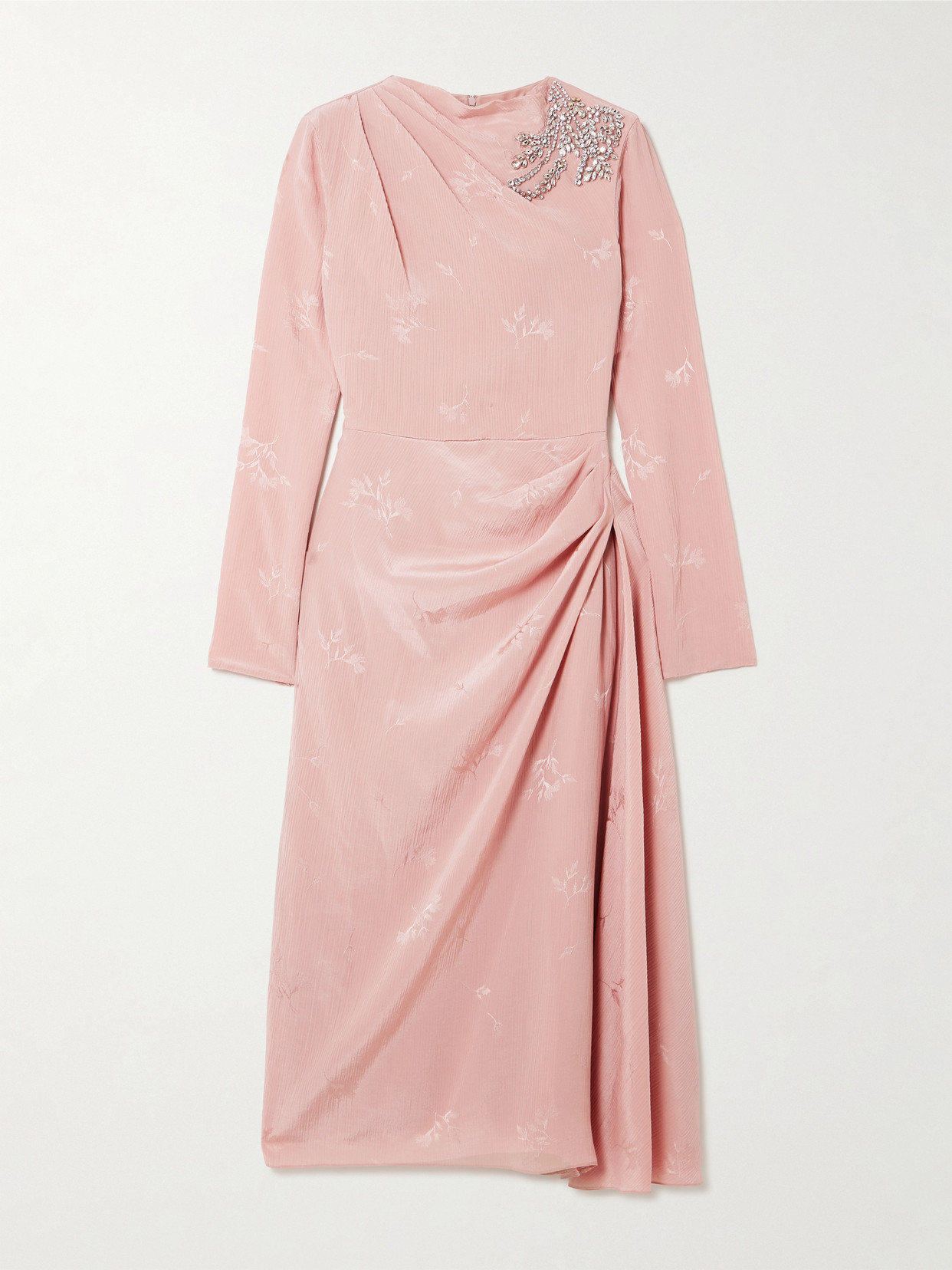 Erdem Embellished Draped Crinkled-silk And Cotton-blend Jacquard Midi Dress In Pink