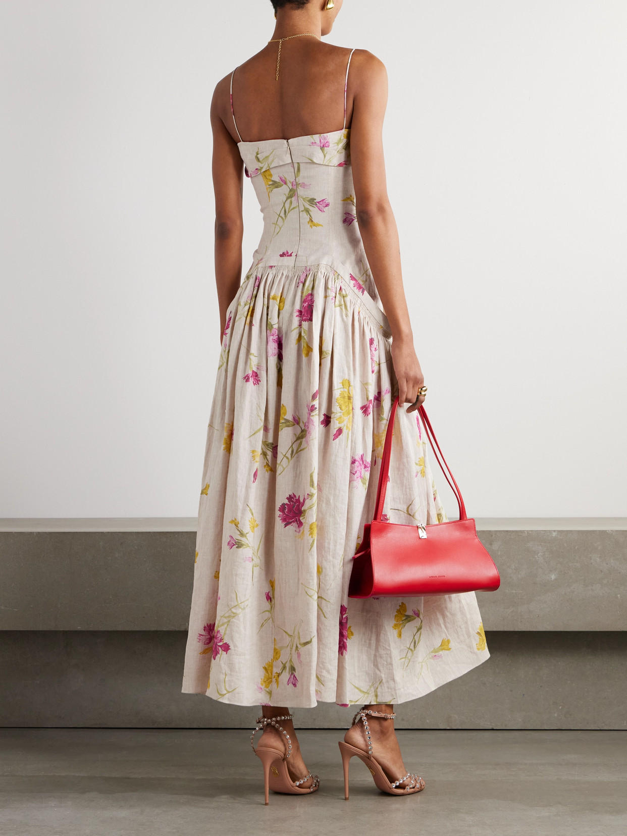 Erdem Womens Floral-print Oversized-pockets Linen Midi Dress Dancing Carnation In Ecru