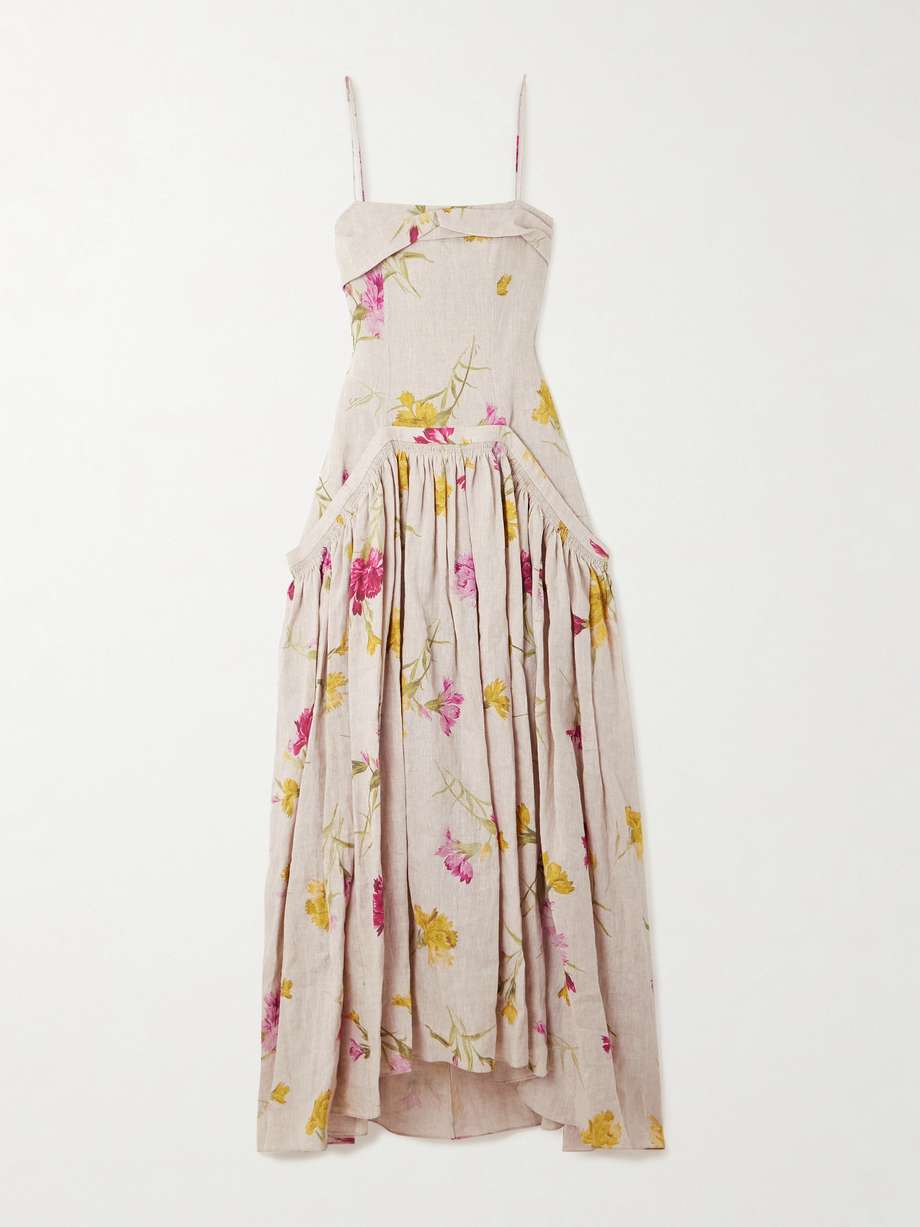 floral-print linen midi dress