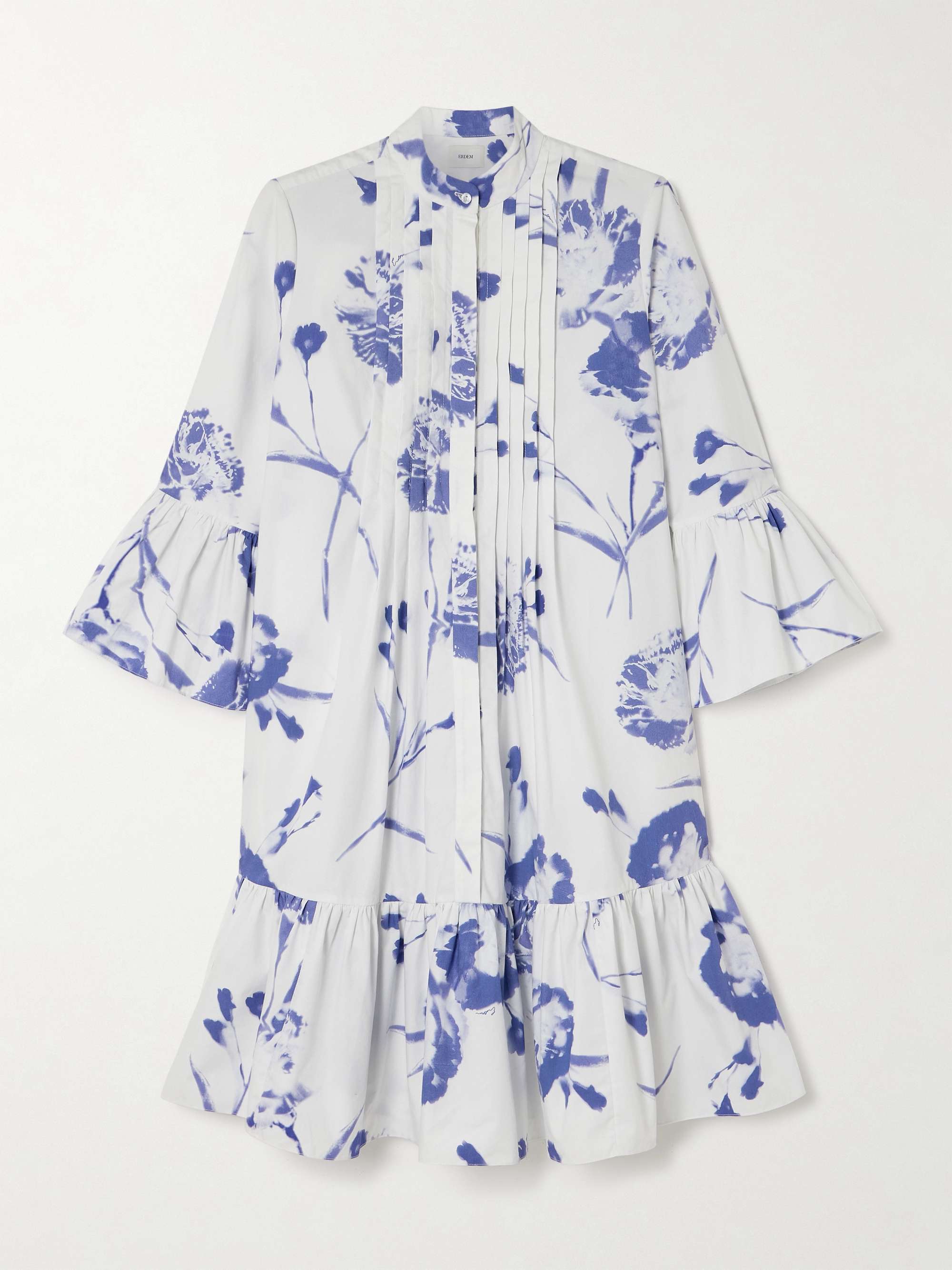 ERDEM Tiered pintucked floral-print organic cotton-poplin