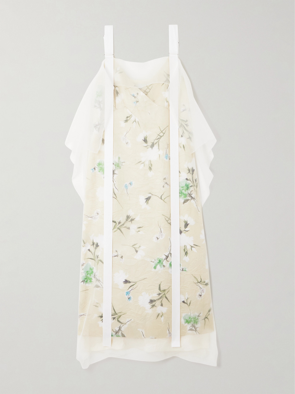 Erdem Organza-trimmed Floral-print Satin-twill Midi Dress In Yellow