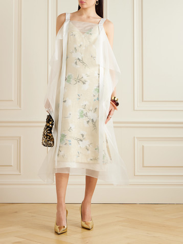 Erdem Organza-trimmed floral-print satin-twill midi dress