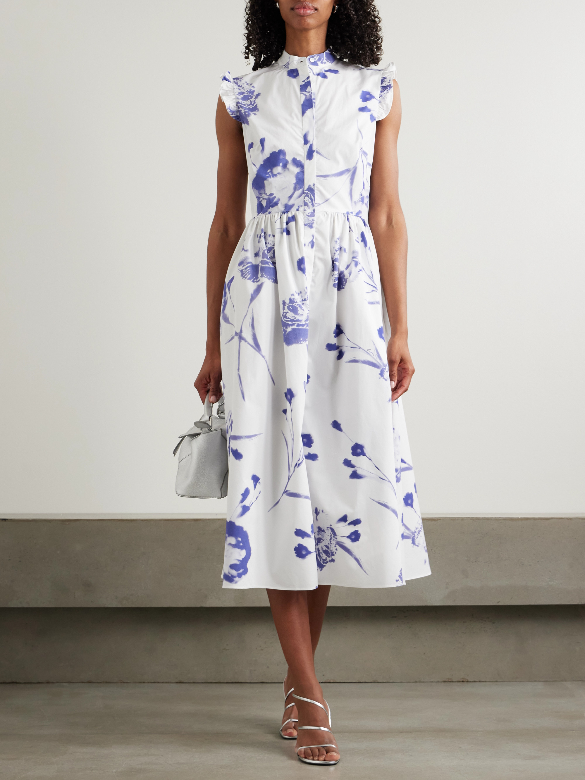 erdem fit and flare dress Sleeveless Flared Midi Dress, CYANOTYPE White / 8 main image 1
