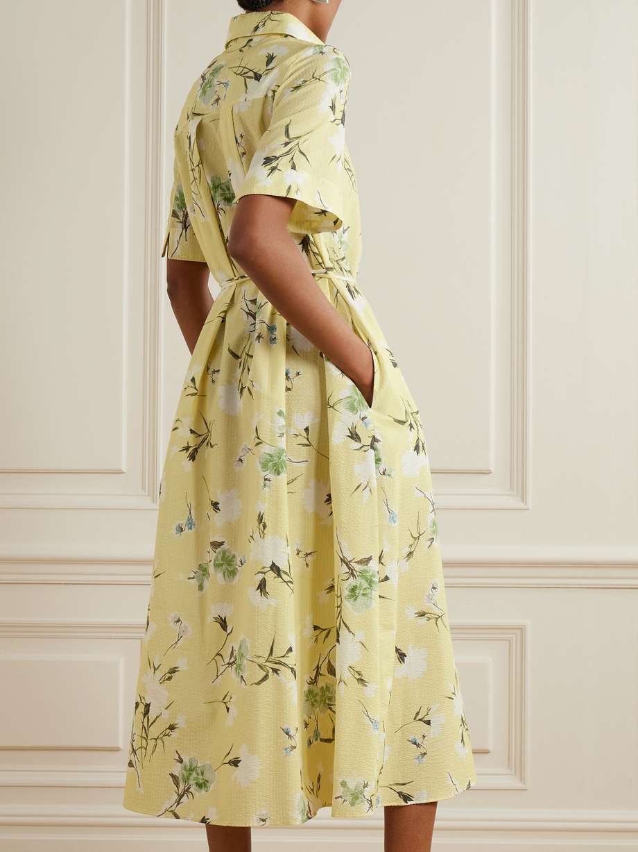 floral-print cotton-seersucker midi shirt dress