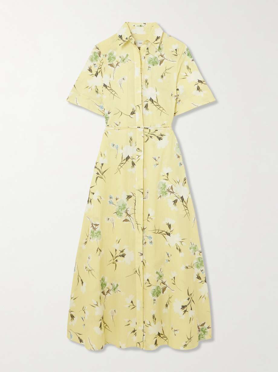 floral-print cotton-seersucker midi shirt dress