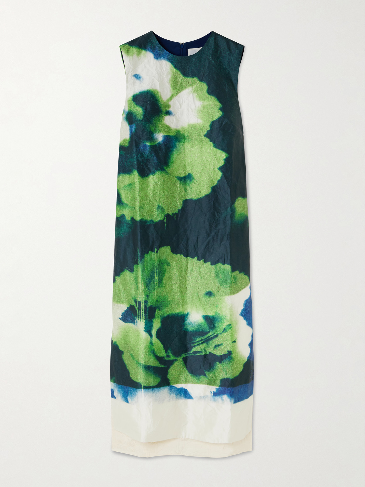 Erdem Printed Crinkled-satin Midi Dress In Green