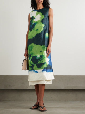 Erdem Printed crinkled-satin midi dress