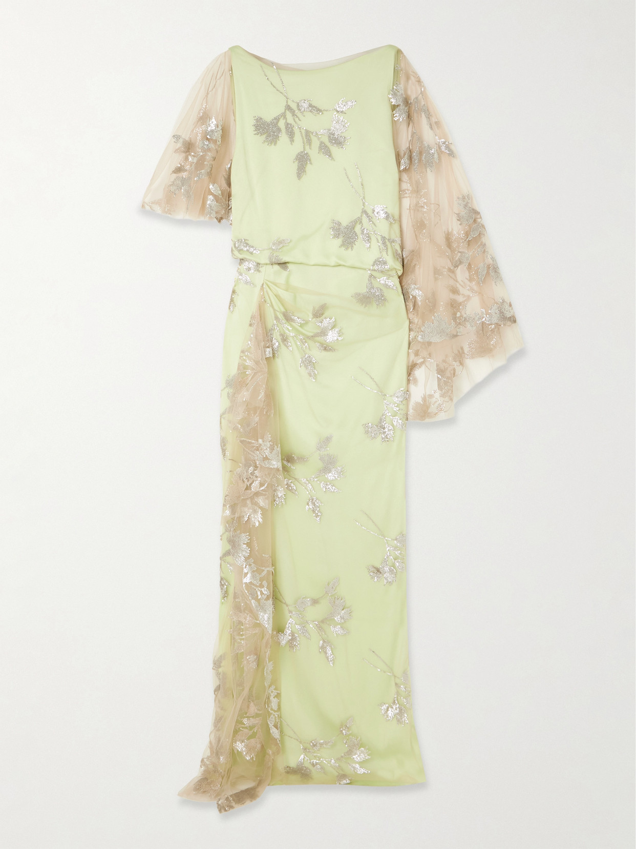 ERDEM DRAPED ASYMMETRIC SEQUIN-EMBELLISHED TULLE AND SATIN-CREPE GOWN
