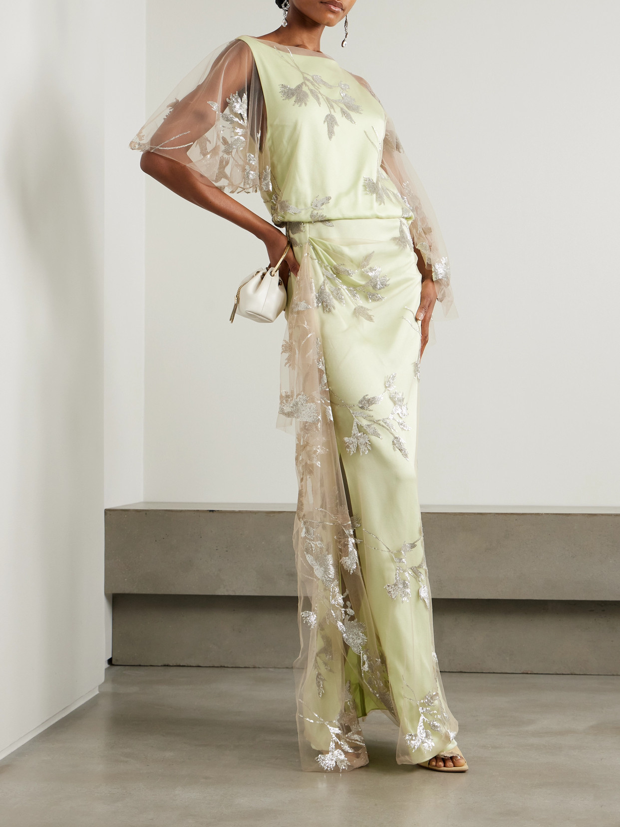 Erdem Draped Asymmetric Sequin-embellished Tulle And Satin-crepe Gown In Yellow