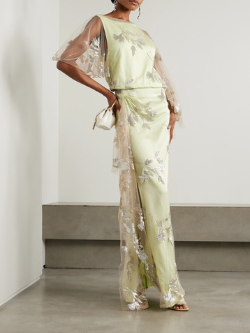Erdem Draped asymmetric sequin-embellished tulle and satin-crepe gown
