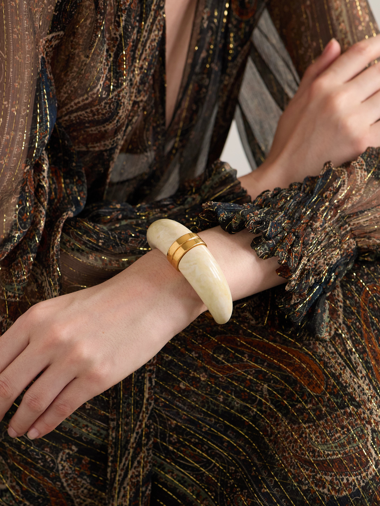 Saint Laurent Gold-tone And Resin Cuff In Cream