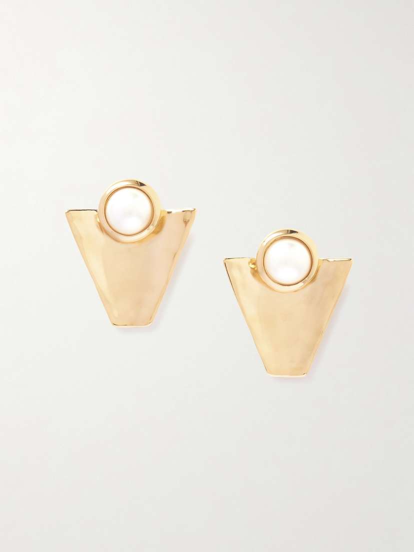 Saint Laurent tone And Faux Pearl Clip Earrings