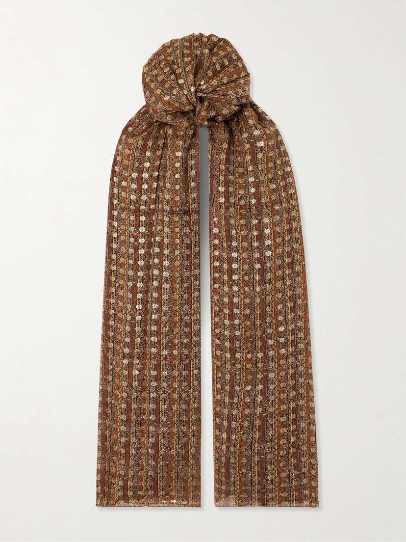 Saint Laurent Paisley-print Metallic Fil Coupé Silk-blend Chiffon Scarf