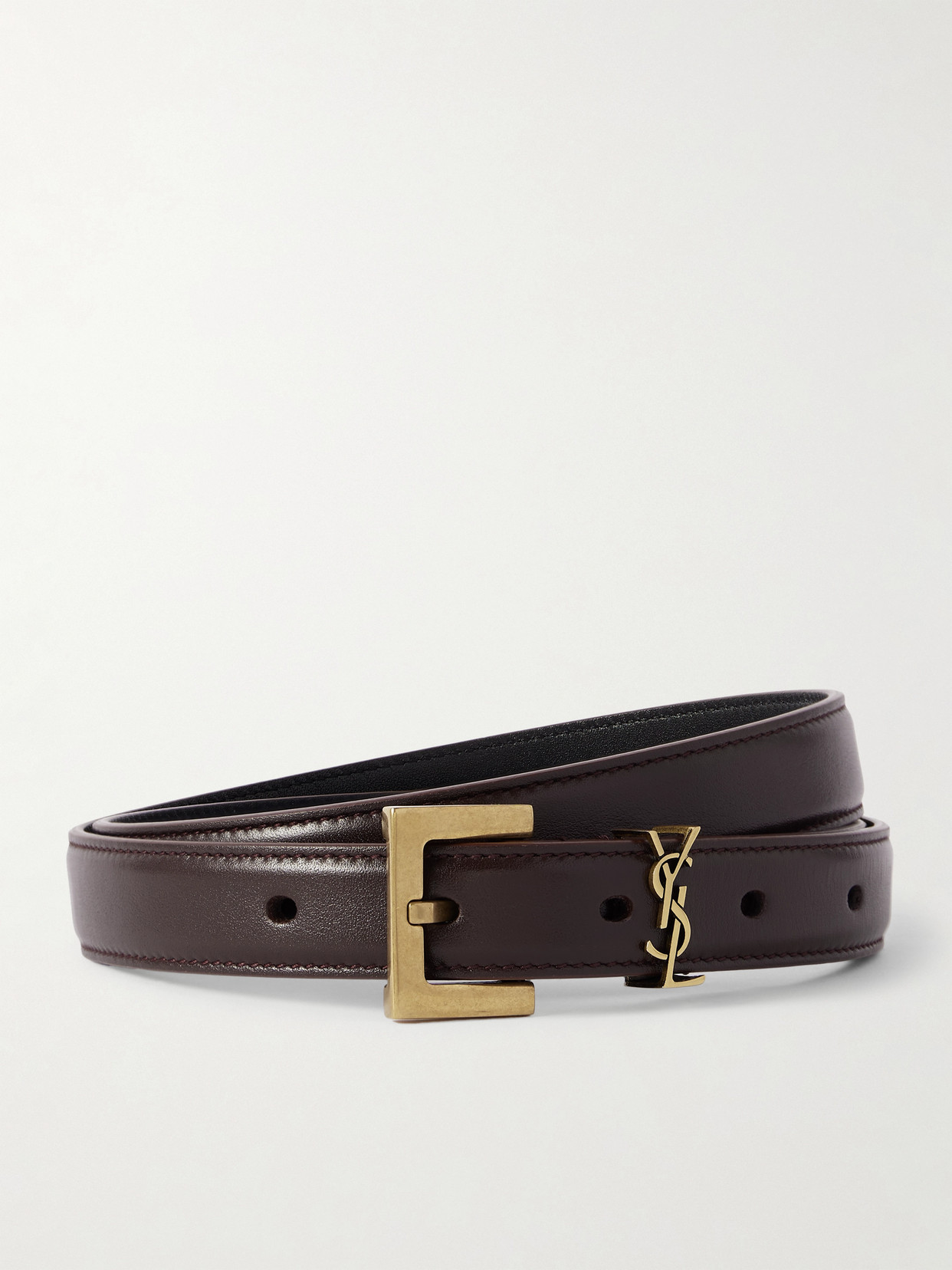 Saint Laurent Cassandre Leather Belt In Burgundy