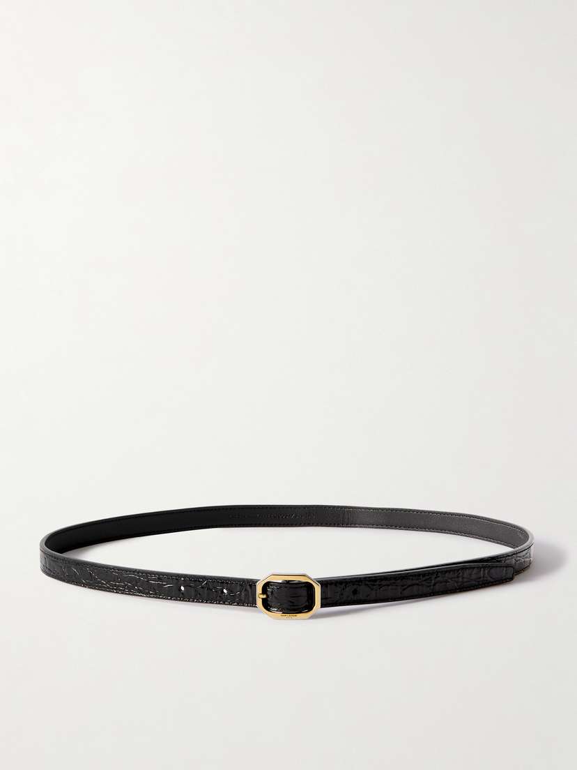 Saint Laurent Glossed Crinkled-leather Belt