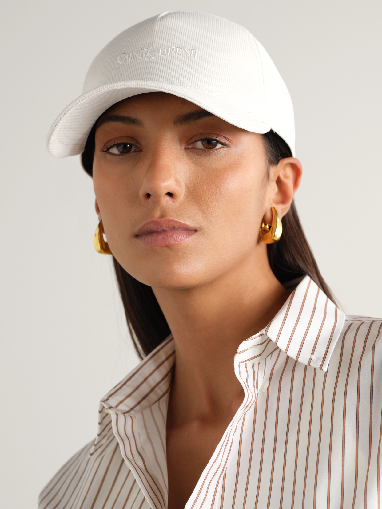 Saint Laurent Embroidered Cotton-corduroy Baseball Cap In Ivory