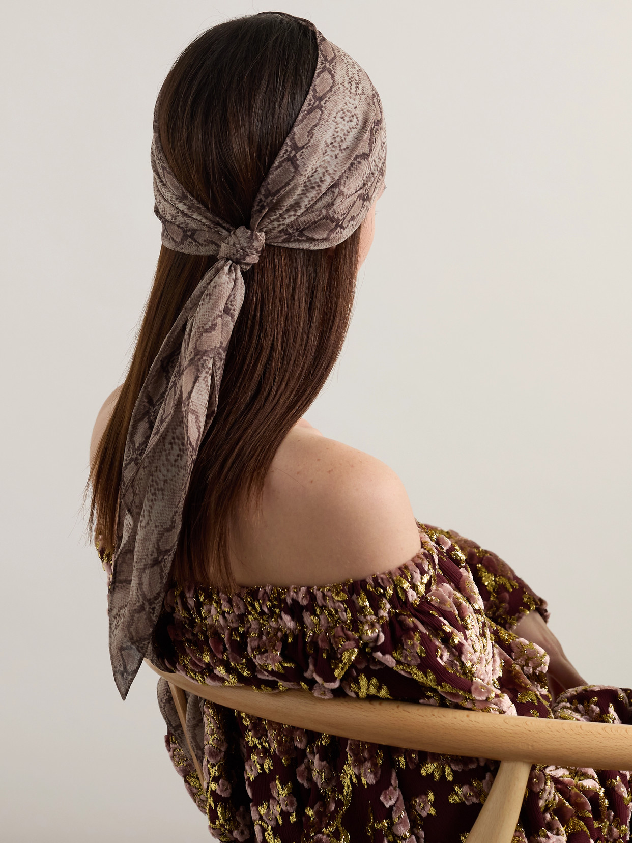 Saint Laurent Snake-print Silk-chiffon Scarf In Neutrals