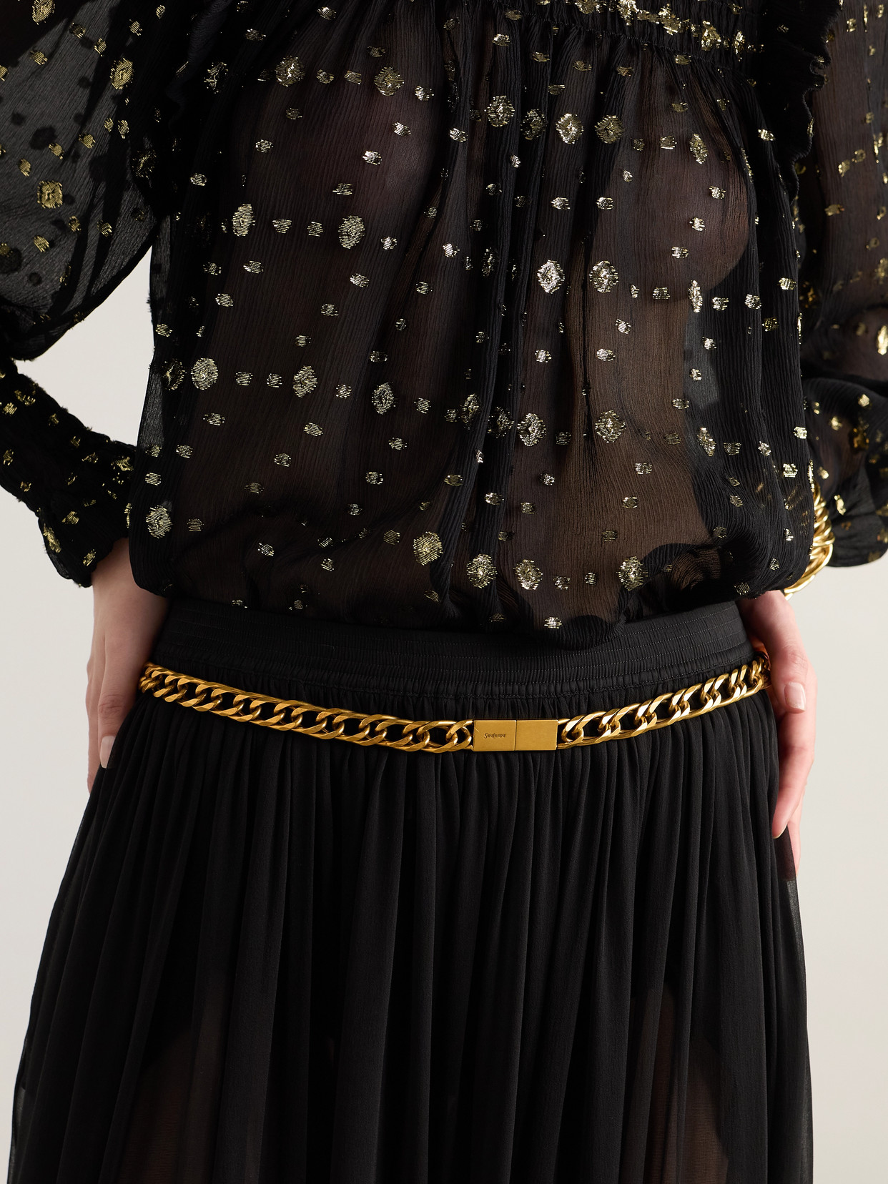 Saint Laurent Burnished Gold-tone Belt In Metallic